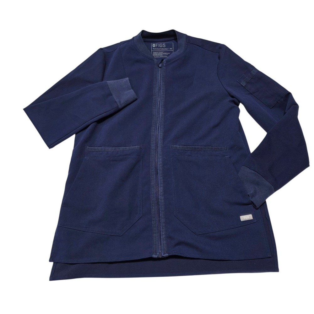 FIGS Bellery Bomber Scrub Jacket Women XS Navy Blue Zip Front Technical 7080